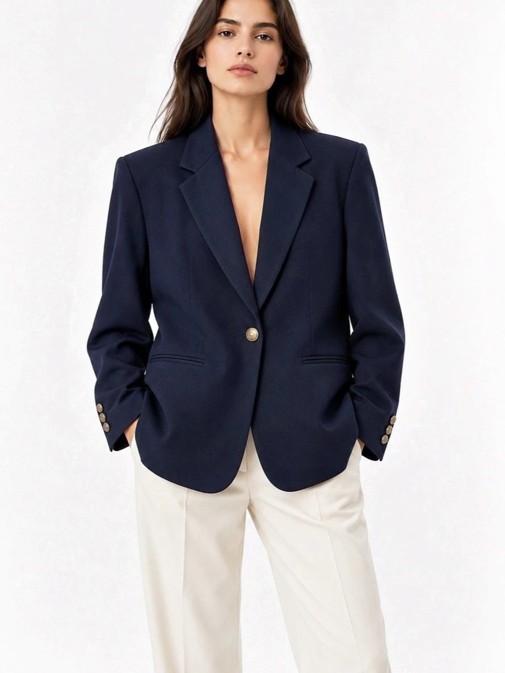 Zara Navy Oversized Blazer with Gold Buttons